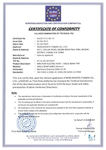 CE for single girder hoist CE for single girder hoist